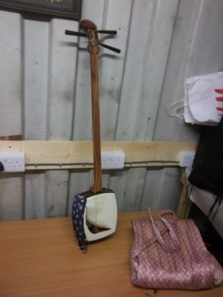 Vintage Japanese Shamisen Stringed Wood Musical Instrument