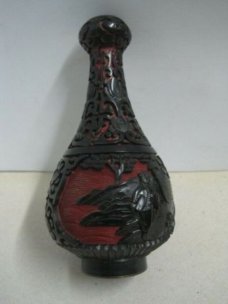 Antique Chinese Cinnabar Carved And Enamel 5 " Vases