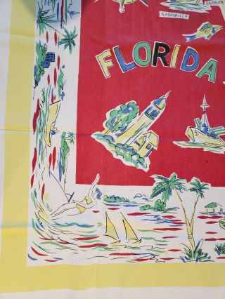 Vintage Florida Map table cloth red yellow blue,  65 