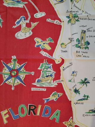 Vintage Florida Map table cloth red yellow blue,  65 