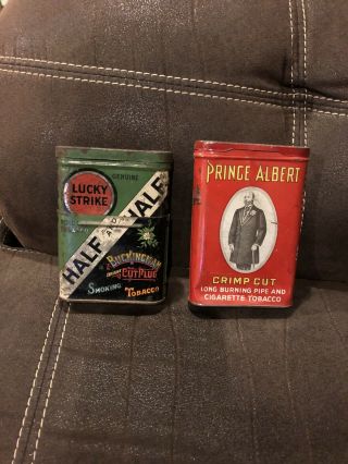 Vintage Lucky Strike Half And Half 2 Piece Pocket Tobacco Tin Prince Albert Tin