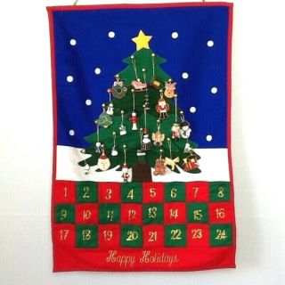 Vintage Advent Calendar Christmas Tree 25 Hanging Ornaments Felt Wall Decor 30 "