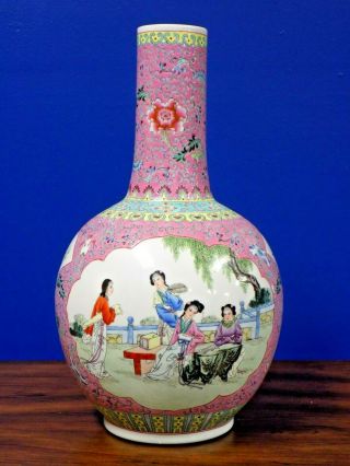 17 " Vintage Chinese Porcelain Famille Rose Hand Painted Vase Asian Oriental