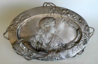 Antique Art Nouveau Wmf Silver Plate Maiden Lady Visiting Card Tray No.  208