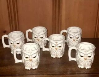 Mid Century Owl Coffee And Tea Cups Set Of 6 Vintage Ceramic Decor Mugs