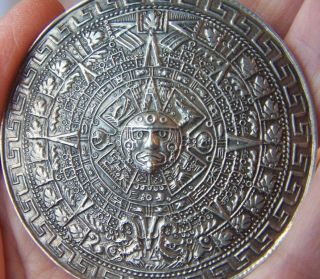 Large Vintage Sterling Silver Mayan Calendar Brooch Pendant/df Fred Davis Mexico