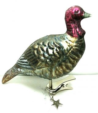 Vintage Blown Glass Peacock Turkey Clip On Bird Vintage Christmas Ornament