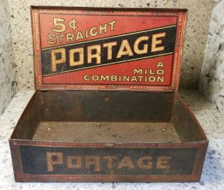 Vintage Portage Cigar Mfg Old Tin Cigar Box