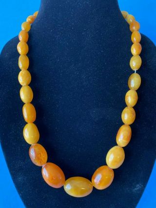 Antique Butterscotch Amber Bead Necklace - 71 Grams