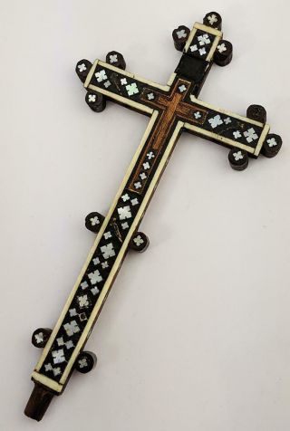 Ottoman Palestine / Jerusalem Mother - Of - Pearl Inlaid Crucifix 19th Century