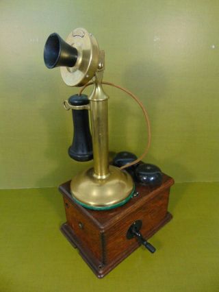 Antique Western Electric Brass Candlestick Telephone 20al W/ Crank Subset Ringer