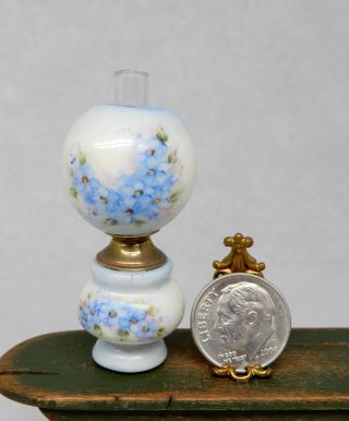 Vintage Ni - Glo Minnick Blue Flowers Hurricane Lamp Dollhouse Miniature 1:12