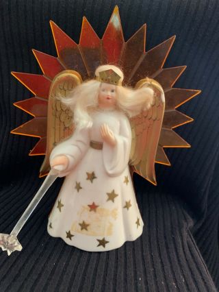 Vintage Noma Angel Hair Hard Plastic Wand And Stars Christmas Tree Topper Light