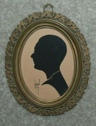 Vintage Small Oval Glass Covered Framed Silhouette Signed Vernod 1929