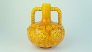 Antique Burmantofts Yellow Double Handled Vase,  White 435.