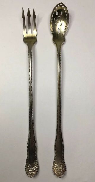 Gorham Lancaster Sterling Silver Long Handle Olive Fork & Pierced Spoon - 8 3/8”