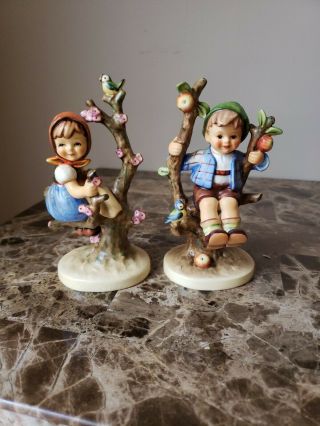 Vintage Hummel Goebel Figurine 6 " Apple Tree Girl And Boy 141/i 142/i