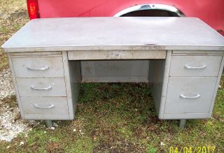 Vintage Corry Jamestown Industrial Metal Executive Tanker Desk /office Furniture
