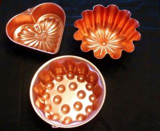 (3) Vintage Copper Aluminum Fluted and Heart Shape Jello Mold/ Decorative 2