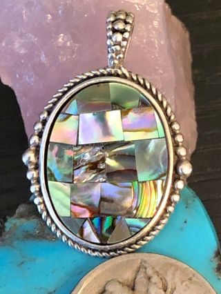 Vintage Native American Abalone Inlay Sterling Silver Pendant Signed Claw 4 G