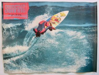 Vintage 1980s Pullout Poster Sunny Garcia Surfing Blue Hawaii Surfboard Surfer