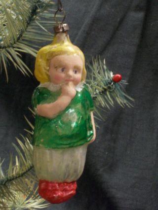 Antique/vintage German Glass Figural Christmas Ornament,  " Gretel ",  3.  75 " H,  Vgc