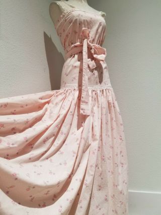 Vintage Flocked And Floral Fabric Handmade Dress Baby Pink Rose 