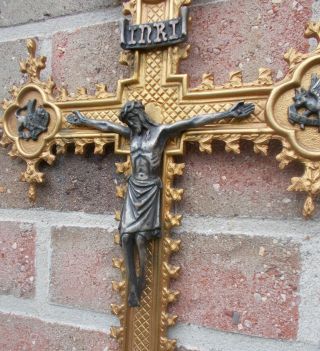 Antique Bronze Crucifix Cross Flemish 19th Century Neo - Gothic