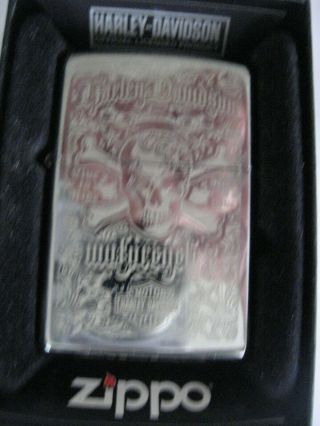 Zippo Harley Davidson Skull & Logo Lighter,  28229,  1997 Box Made in USA 2