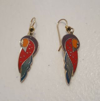 Vintage Laurel Burch Turquoise Red Purple Kuchulu Bird Enamel Dangle Earrings