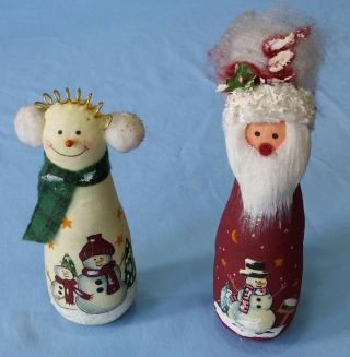 Vintage Primitive Santa And Snowman Folk Art