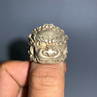 Chinese Collectible Old Vintage Tibet Silver Handwork Lion Head No.  10 Ring P3
