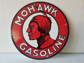 Vintage Mohawk Gasoline Porcelain Enamel Advertising Sign Gas Station Pump Plate