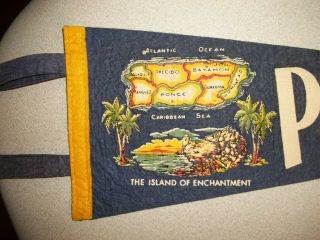 Vintage 1960 ' s Felt Pennant Puerto Rico PR The Island of Enchantment blue 16 