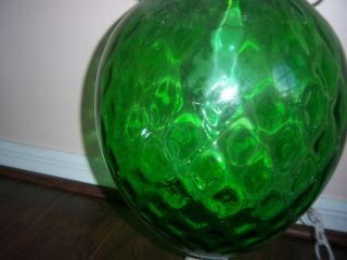 Vtg Large Emerald Green Optic Glass Diamond Mid Century Modern Swag Lamp Light 3