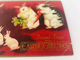 Vintage Easter Greetings Embossed Postcard Dinner Time Rabbits Bunny from 1910 3