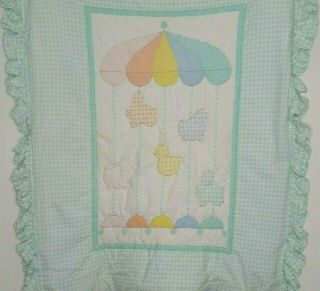 Carters Baby Blanket Vintage Carousel Crib Comforter Ruffle Green Pastel Gingham
