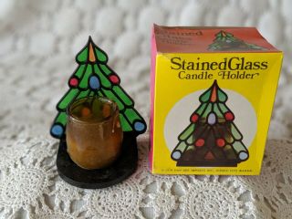 Dan Dee Stained Glass Christmas Tree Candle Holder 1974 Vintage