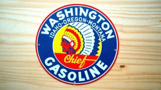 Vintage Washington Gasoline Porcelain Enamel 12  Sign Gas Oil Pump Plate Petrol