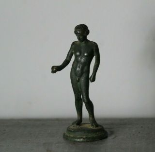 Antique Grand Tour Bronze Roman Stylenude Manstatue Figurine 3 7/8 "