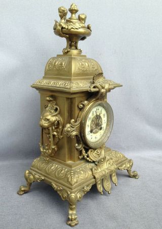 Huge Antique French Clock Made Of Brass 19th Century Lion Empire Style Heavy