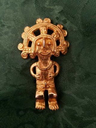 Signed Vtg Alva Studios 2 3/8 " Tribal Aztec Mayan Pagan Fertility God Pin Brooch