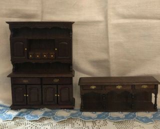 Vtg 2 Pc Concord Miniature Wood Doll House Furniture Dinning Room Hutch Buffet