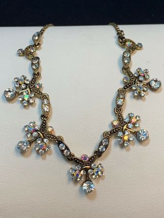 Vclm Vintage Designer Gold Tone Aurora Borealis Crystal Statement Necklace 16”