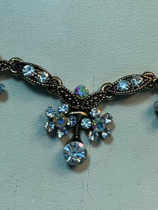 VCLM Vintage Designer Gold Tone Aurora Borealis Crystal Statement Necklace 16” 3