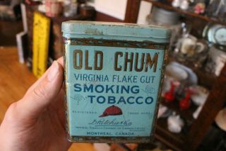 Vintage Old Chum Virginia Flake Cut Smoking Tobacco Tin Can Montreal Canada - S32