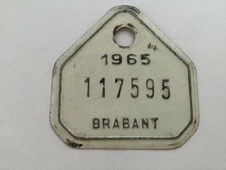 Vintage Metal Paint Belgian Bicycle License Plate 1965.