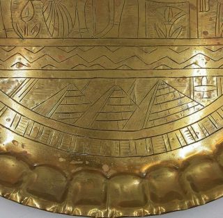Antique Vintage Brass Copper Engraved Etched Plate Tray Egyptian Motif 15 