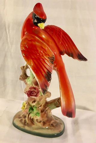 Vintage Hand Painted Ceramic Porcelain Cardinal Bird Fugurune Japan 9” 50’s