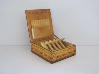 Vintage Decorated Wooden Cigarette Box - Holds 20 Cigarettes